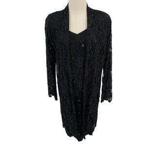 Vintage 80s 3 Piece Skirt Set Beaded Floral Pattern Black Judith Ann Creations M